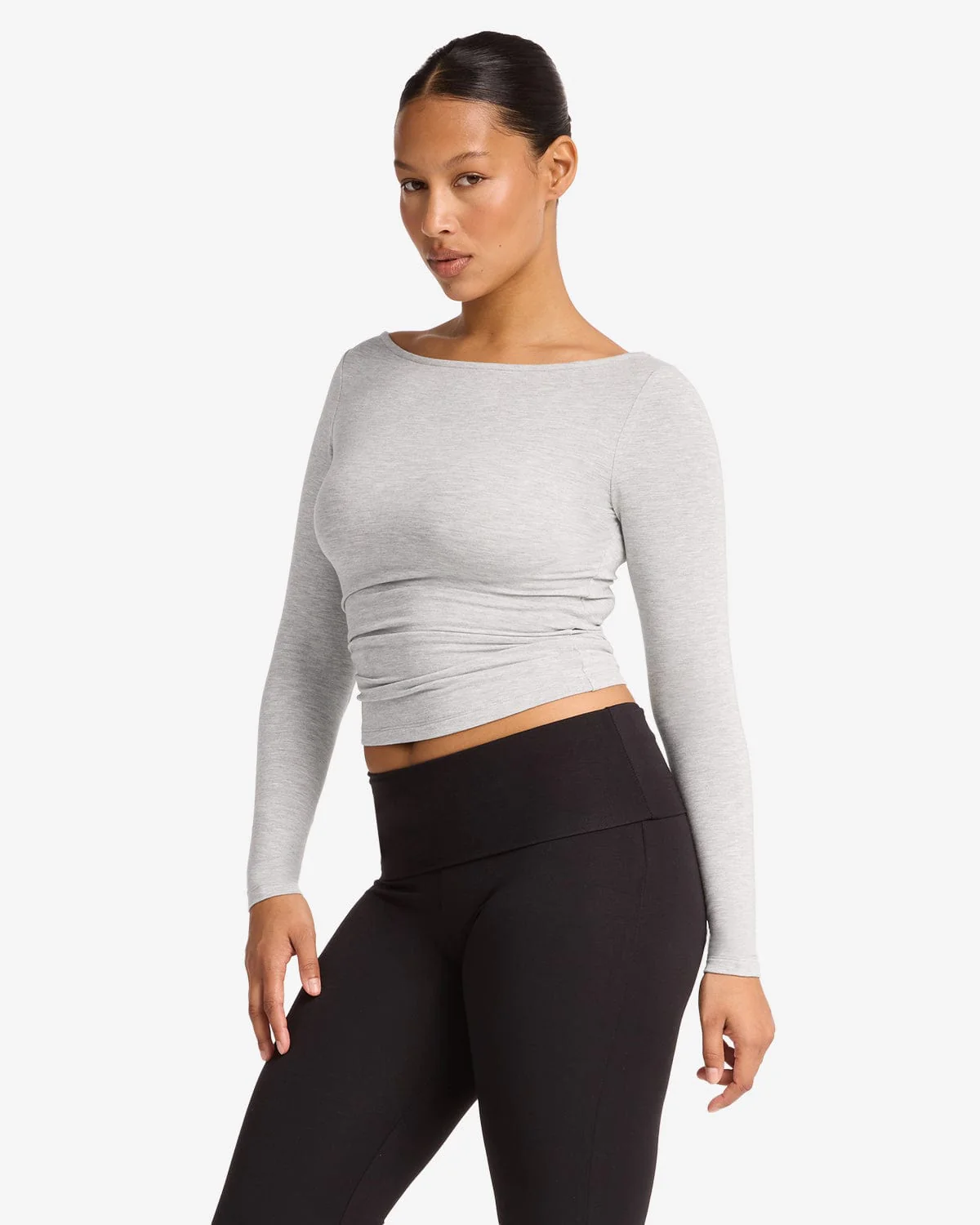 Boat Neck Long Sleeve Top | Snow Marl - Image 8