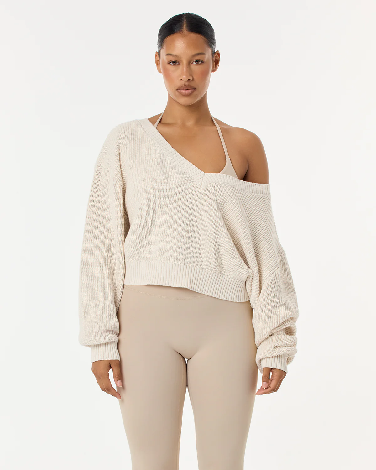 Cropped Off Shoulder Knit Jumper | Vanilla - Image 4