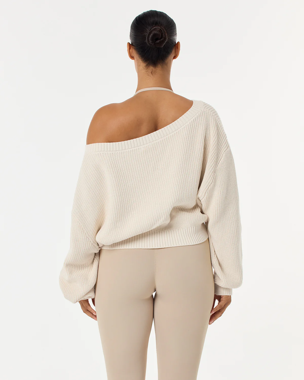 Cropped Off Shoulder Knit Jumper | Vanilla - Image 6