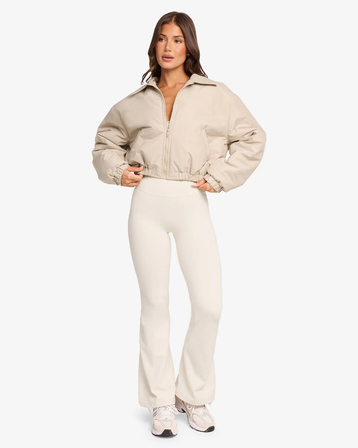 Cropped Oversized Bomber Jacket | Fawn - Image 10