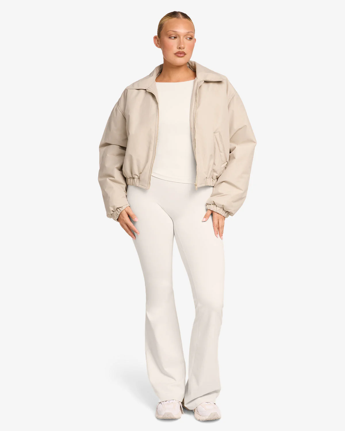 Cropped Oversized Bomber Jacket | Fawn - Image 4