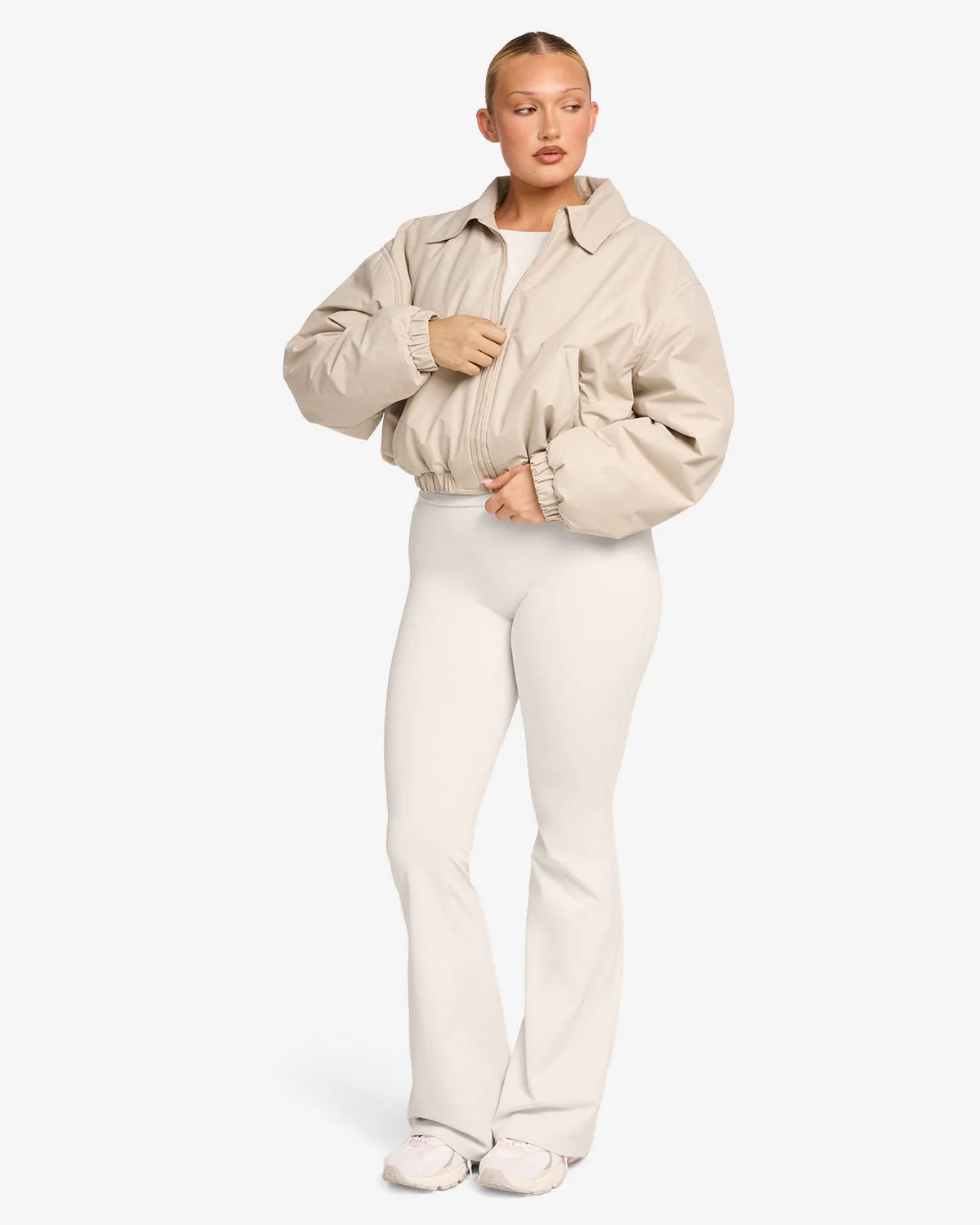 Cropped Oversized Bomber Jacket | Fawn - Image 5