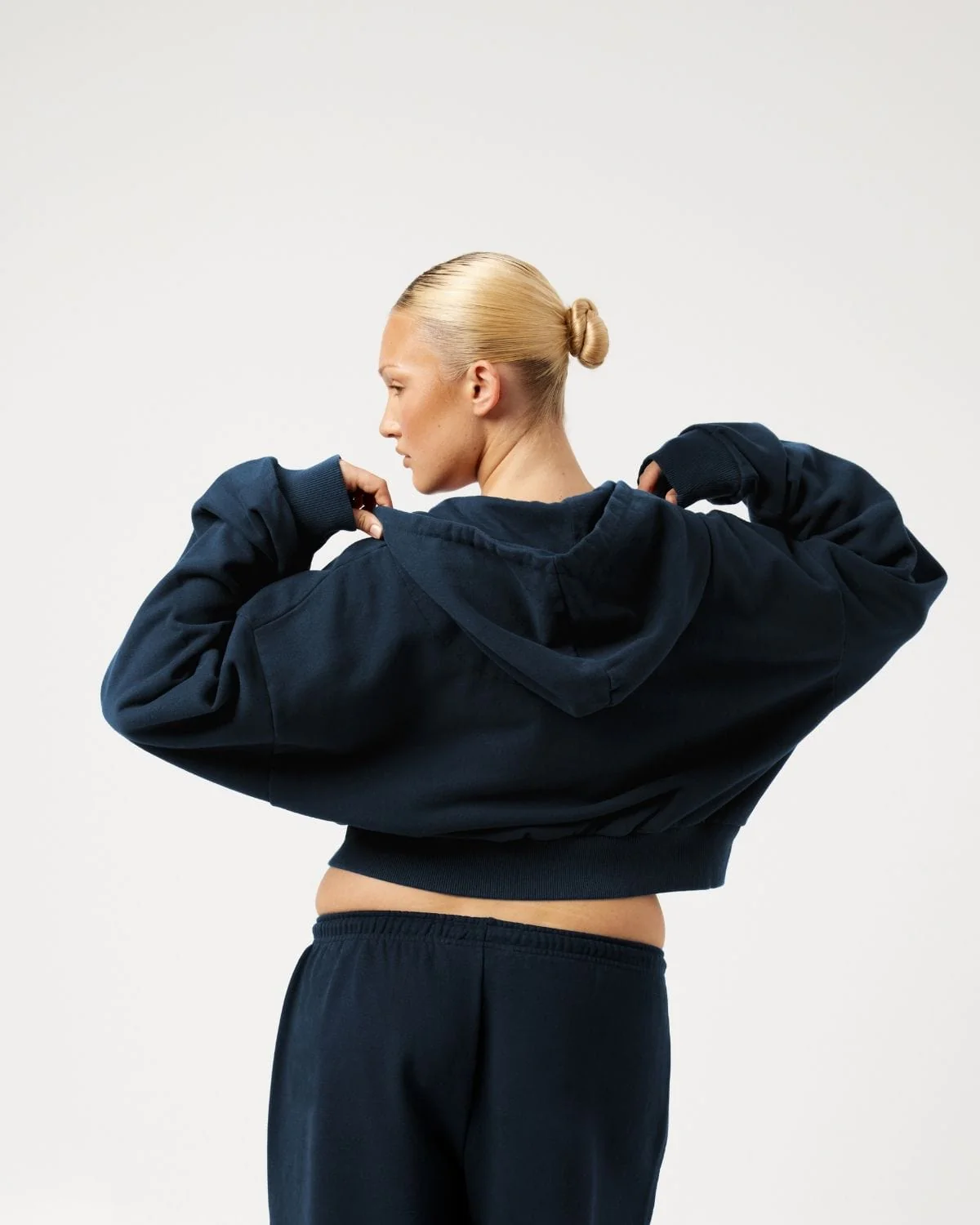 Cropped Zip Hoodie | Deep Navy - Image 10