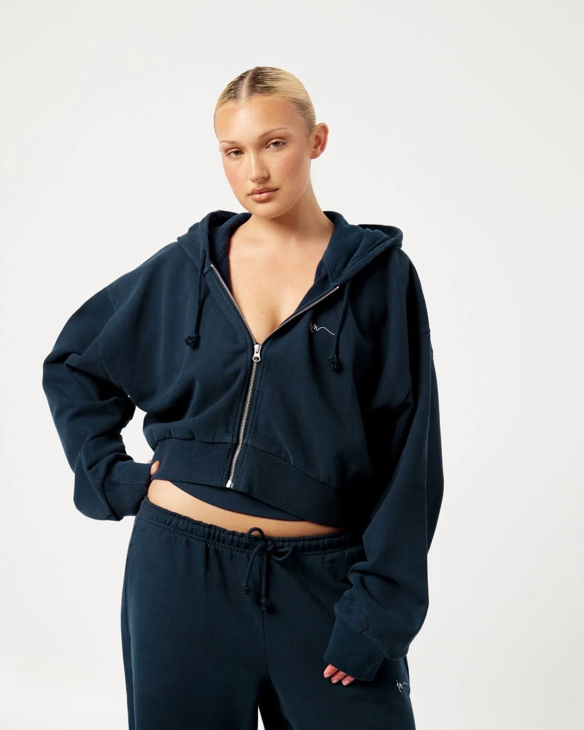 Cropped Zip Hoodie | Deep Navy - Image 8