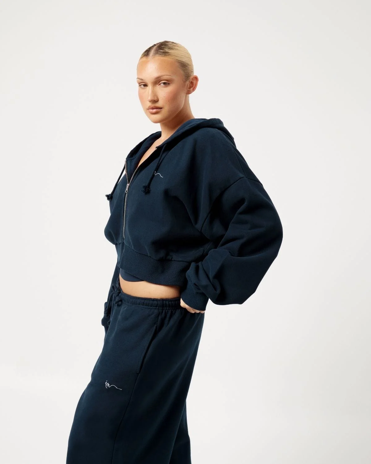 Cropped Zip Hoodie | Deep Navy - Image 9