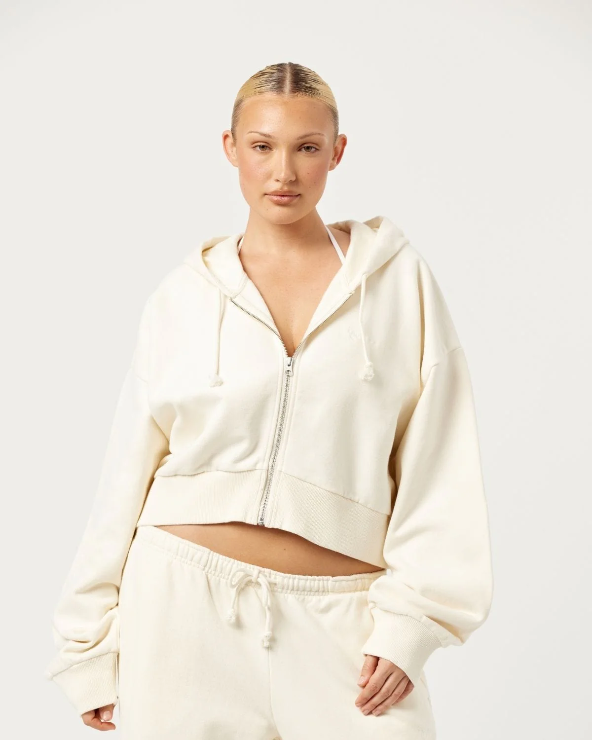 Cropped Zip Hoodie | Milk - Image 7