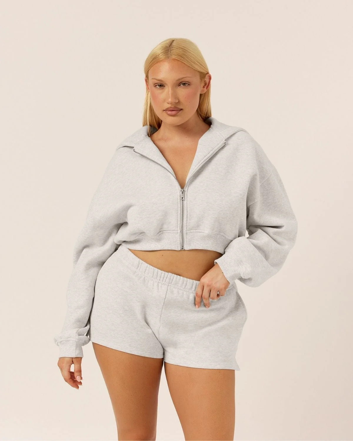 Cropped Zip Hoodie | Snow Marl - Image 6