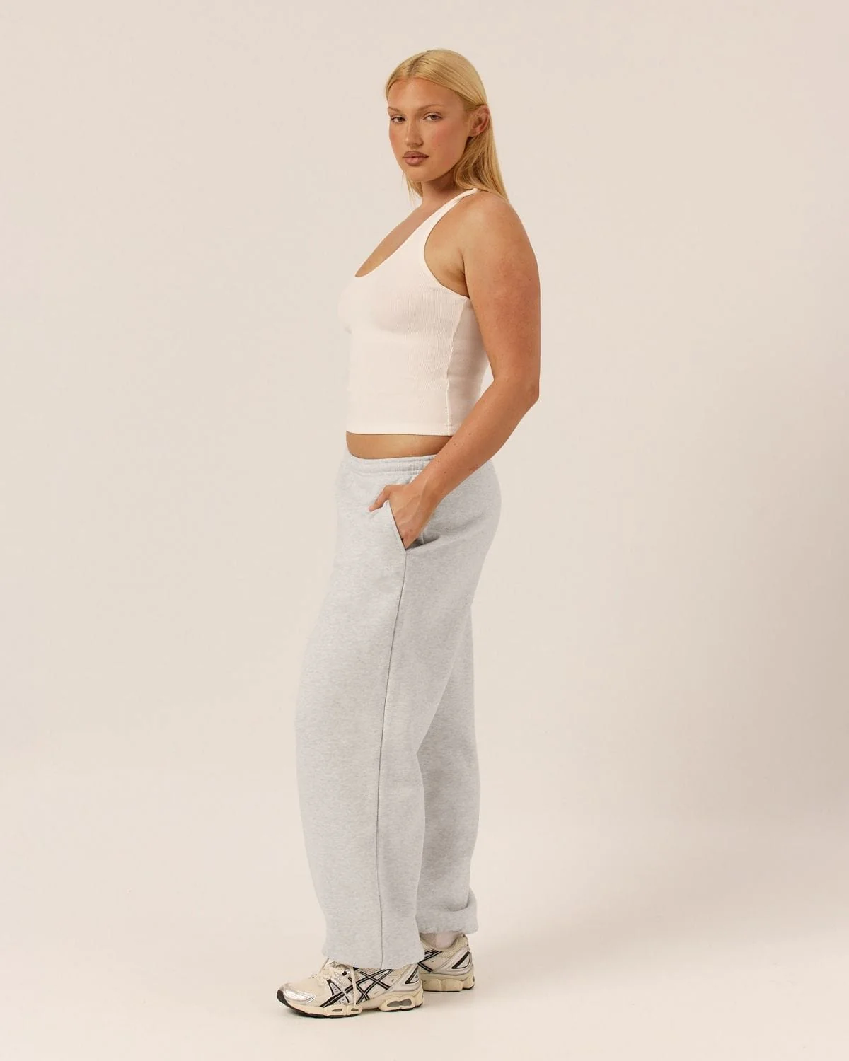 Fleece Oversized Cuff Sweatpants | Snow Marl - Image 8