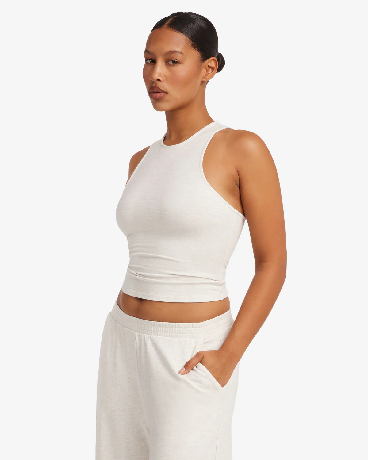 Longline High Neck Tank | Oat - Image 7