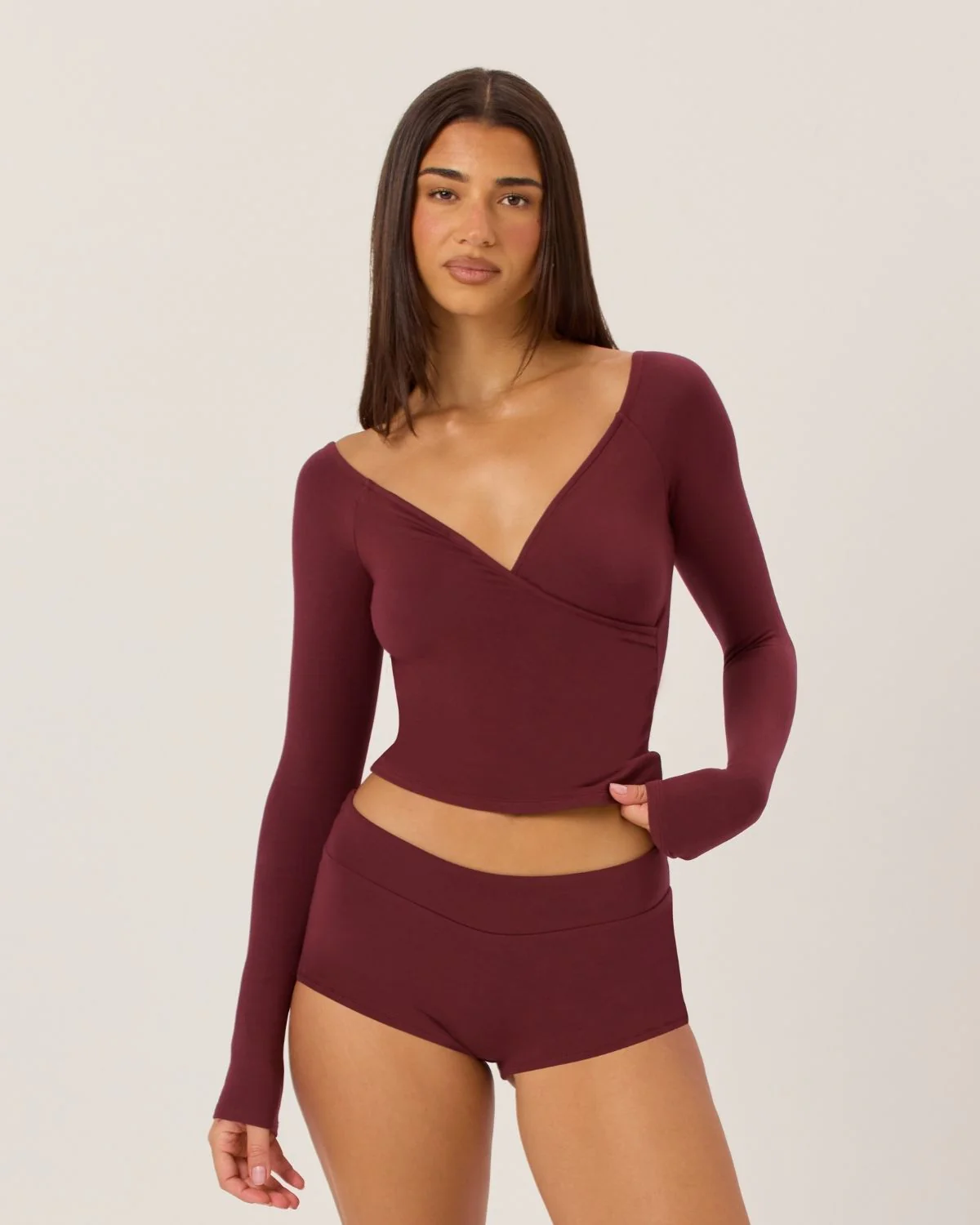 Off Shoulder Wrap Top | Burgundy - Image 3