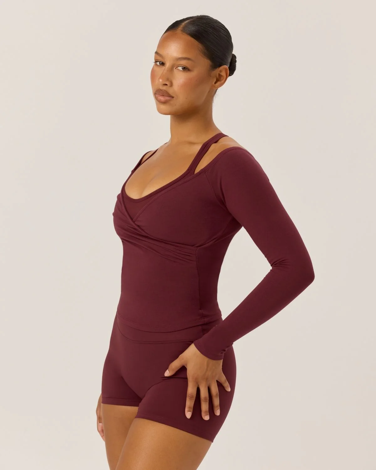 Off Shoulder Wrap Top | Burgundy - Image 6