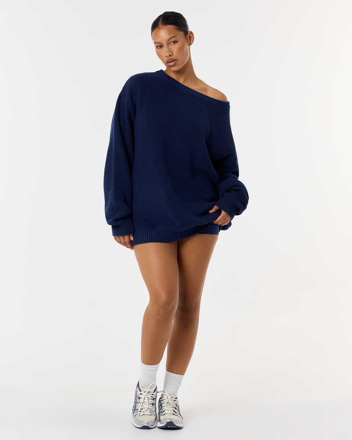 Off Shoulder Knit Sweater | Navy - Image 3