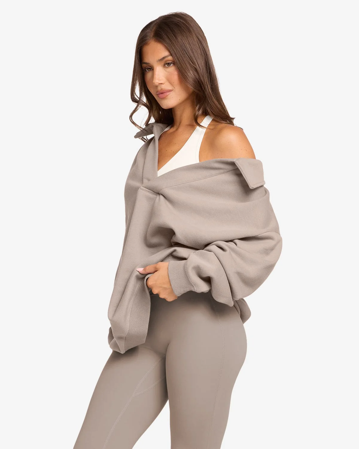 Open Collared Sweater | Latte - Image 11