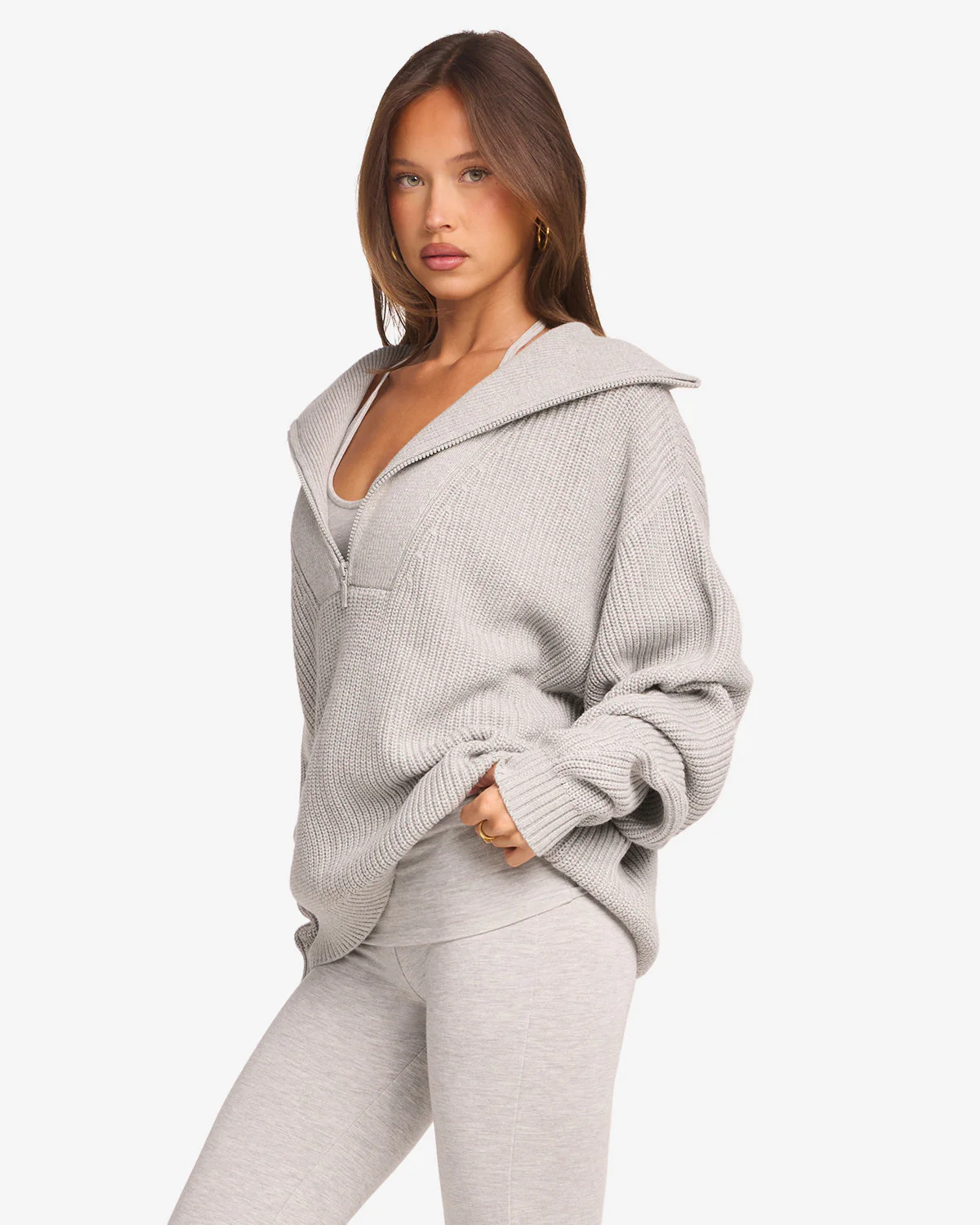 Oversized Knit Sweater | Grey Marl - Image 6