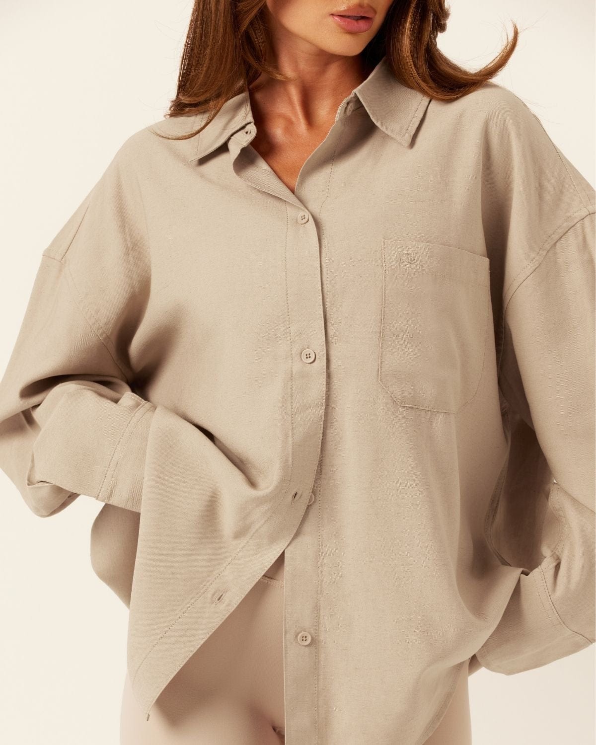 Oversized Long Sleeve Button Up Shirt | Fawn