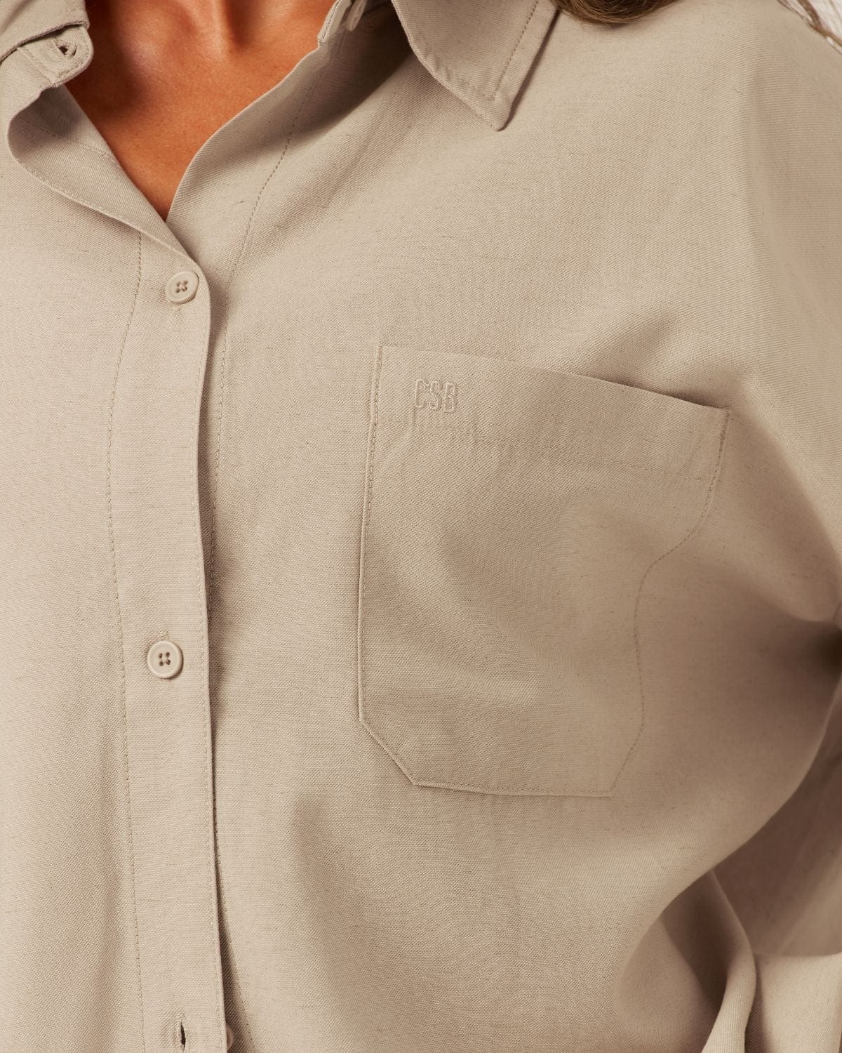 Oversized Long Sleeve Button Up Shirt | Fawn - Image 5