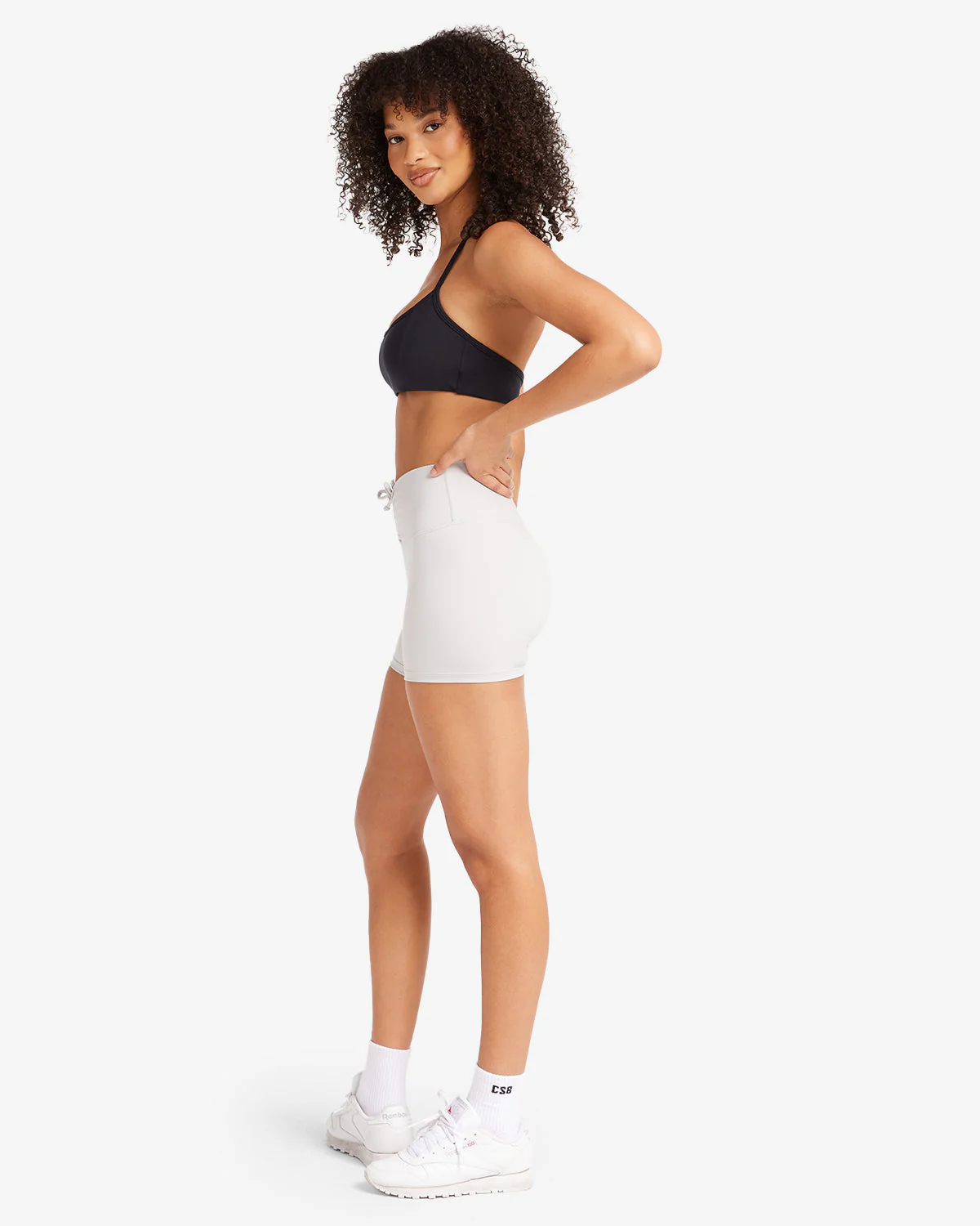 Serenity Drawstring Scrunch Shorts 4" | Light Grey - Image 7