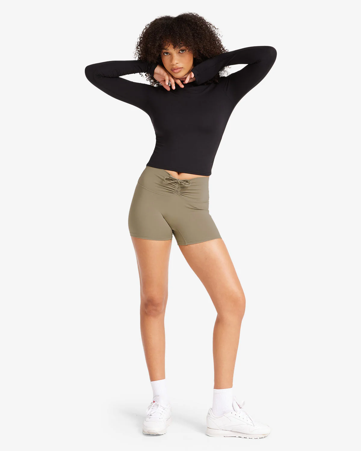 Serenity Drawstring Scrunch Shorts 4" | Vintage Khaki - Image 6
