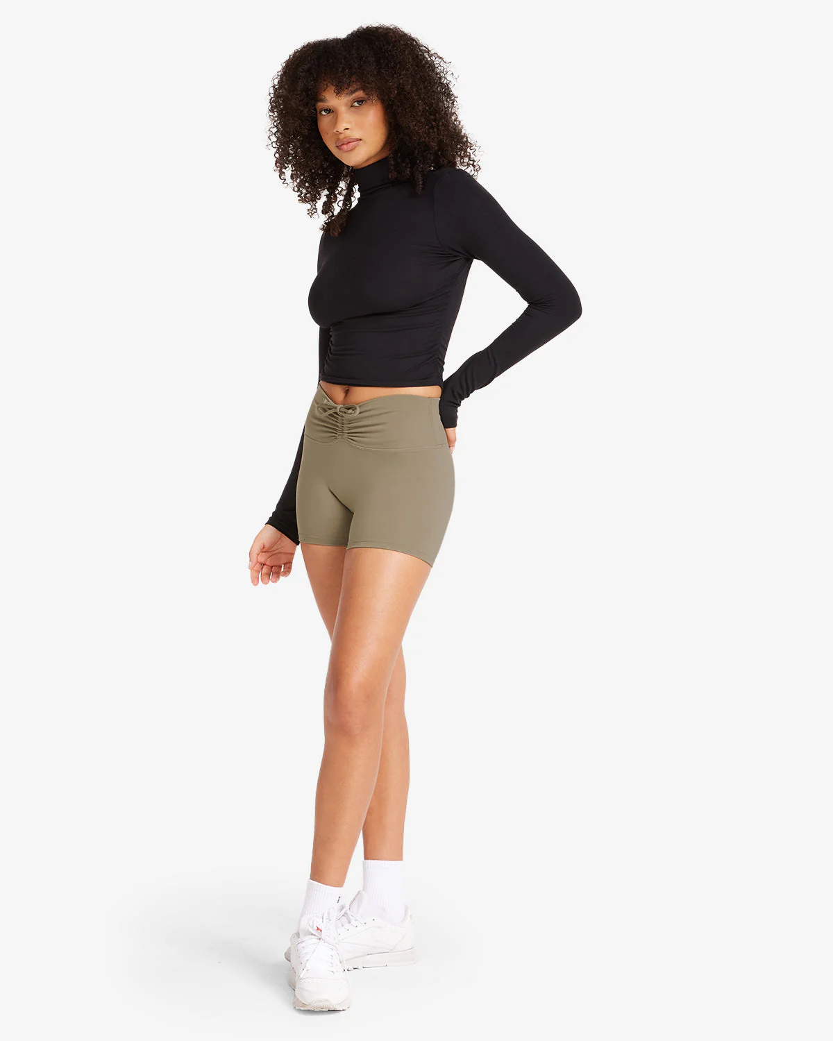Serenity Drawstring Scrunch Shorts 4" | Vintage Khaki - Image 8
