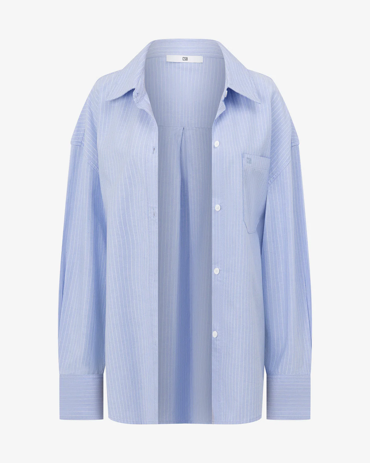 Stripe Oversized Button Up Shirt | Dusty Blue - Image 11
