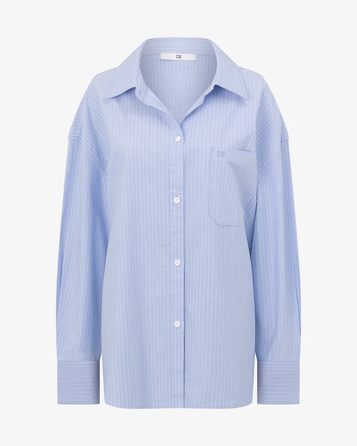 Stripe Oversized Button Up Shirt | Dusty Blue - Image 12