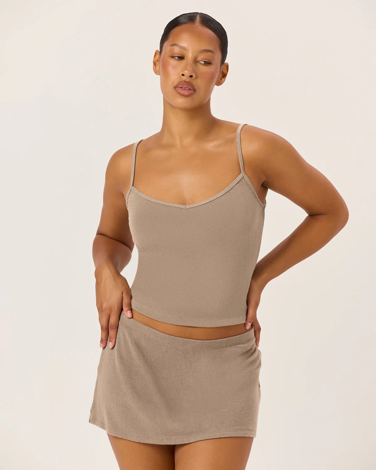 Terry Thin Strap Tank | Almond - Image 4