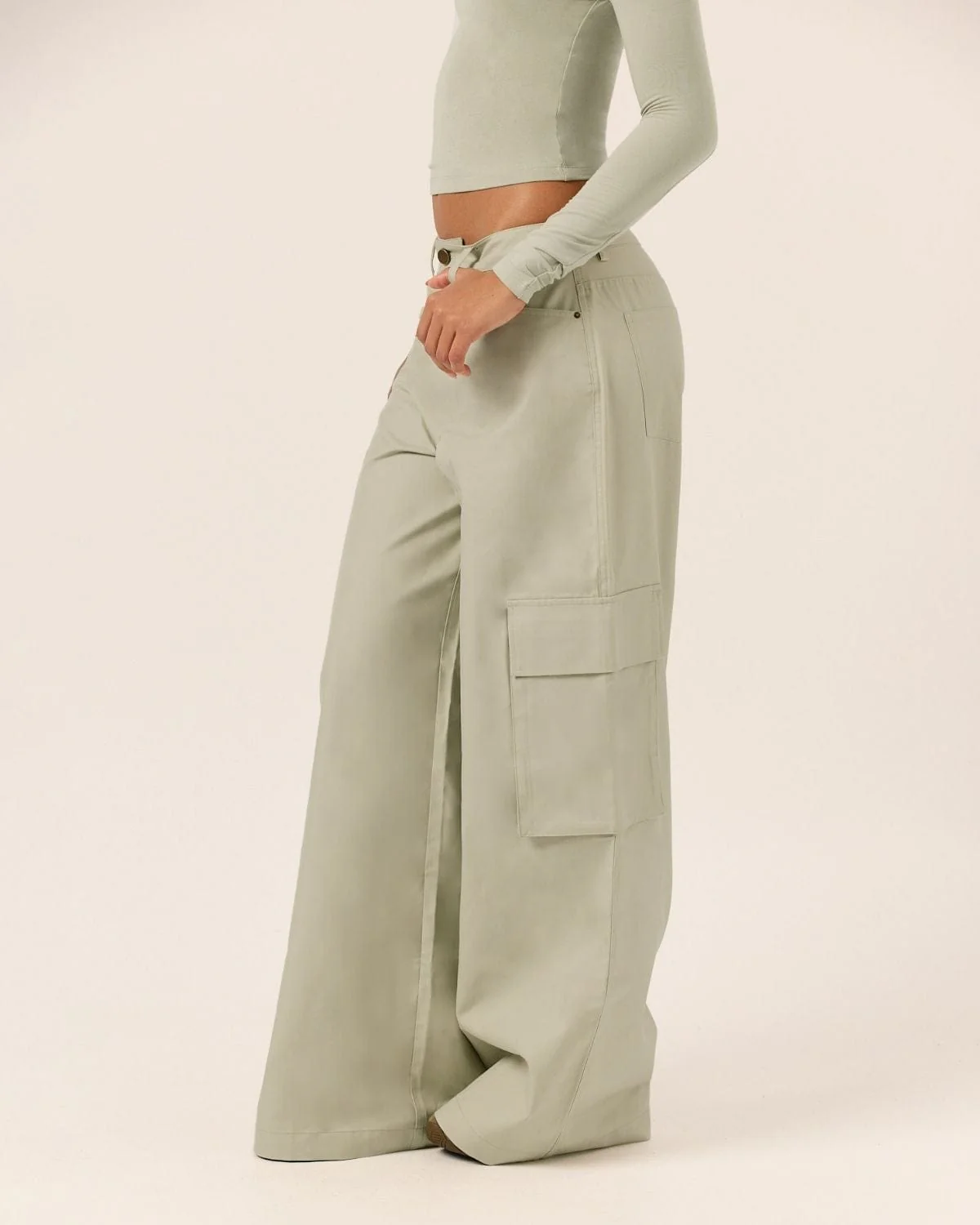 Wide Leg Cargo Pants | Sage - Image 3