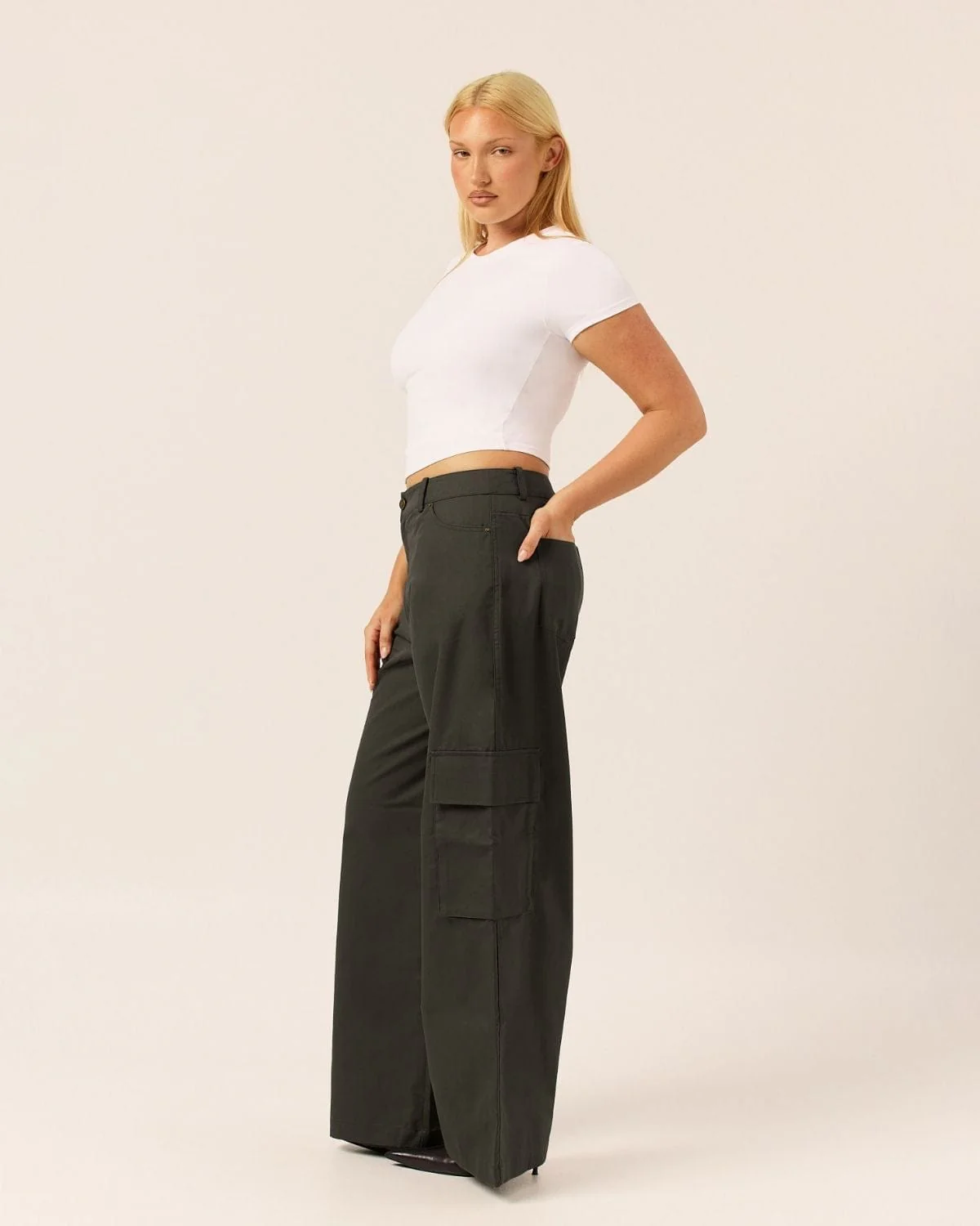 Wide Leg Cargo Pants | Deep Olive - Image 4